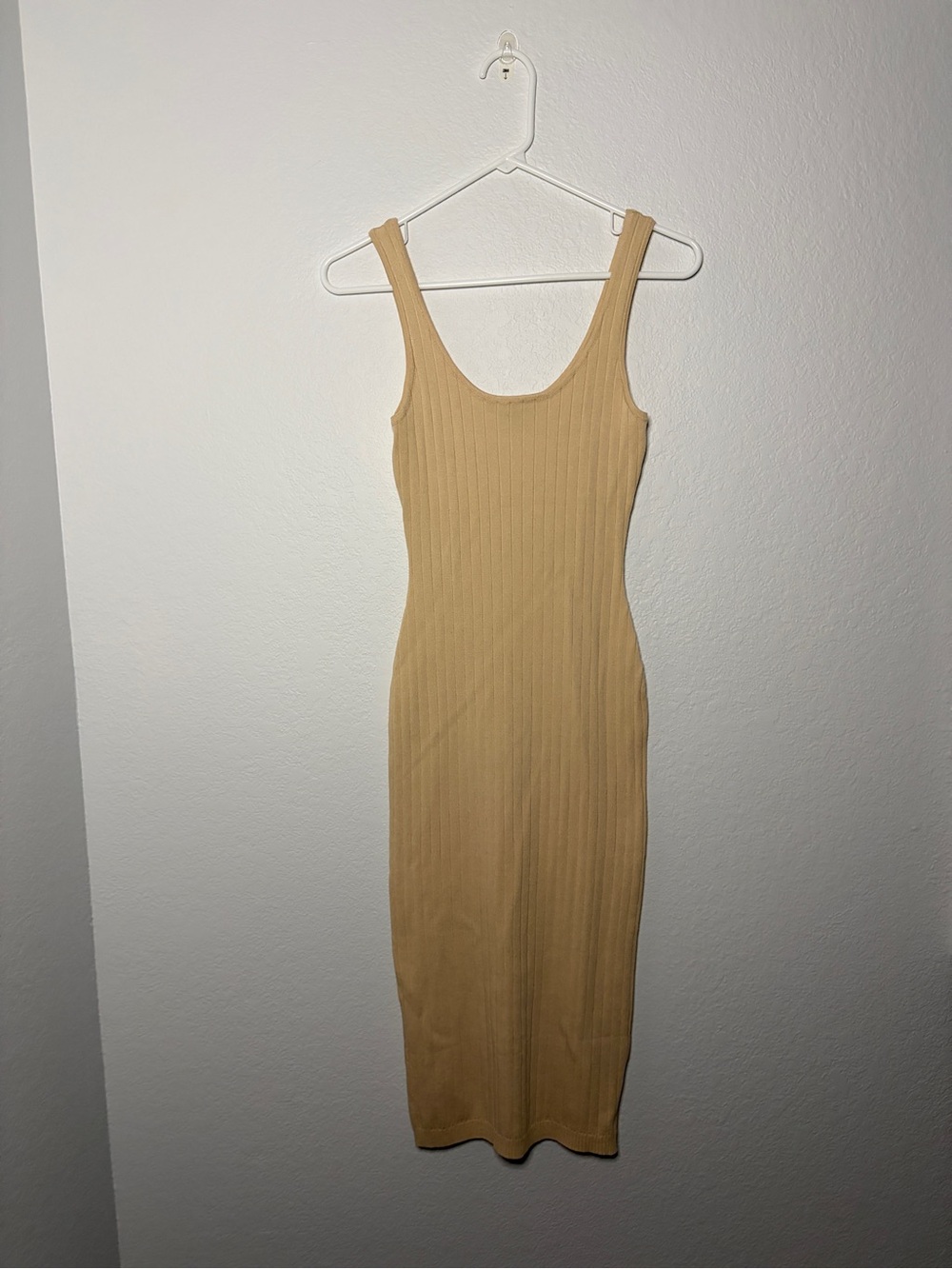 Hera Collection Ribbed Tank Bodycon Midi Dress in Tan